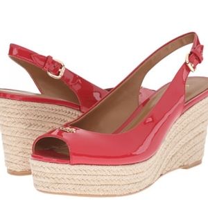 Coach Ferry Red Patent Leather Slingback Wedge Sz7